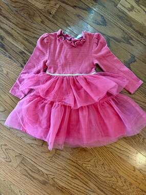 Mini Boden Girls Pink Gold Glitter Stripe Tiered Tulle Dress 5-6Y